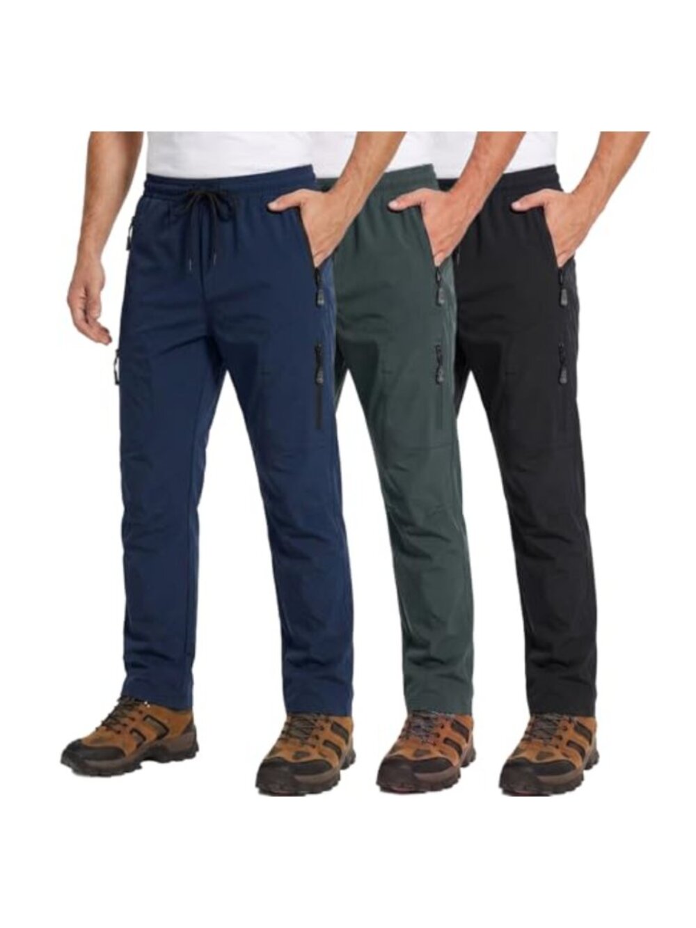 Men's Lightweight Hiking Pants 5 Zipper Pockets Quick Dry Stretch Joggers